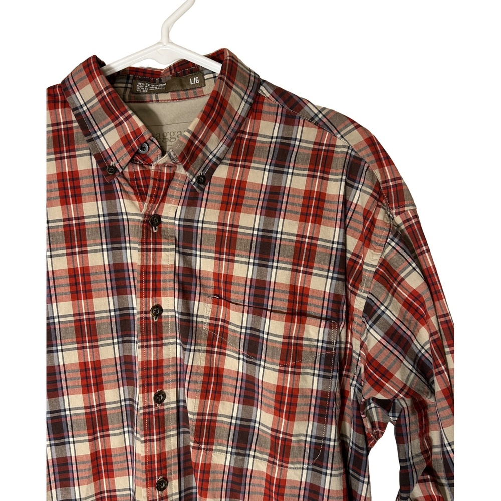Haggar Generations Mens Large Red Plaid Cotton‎ Long Sleeve Button Down Shirt